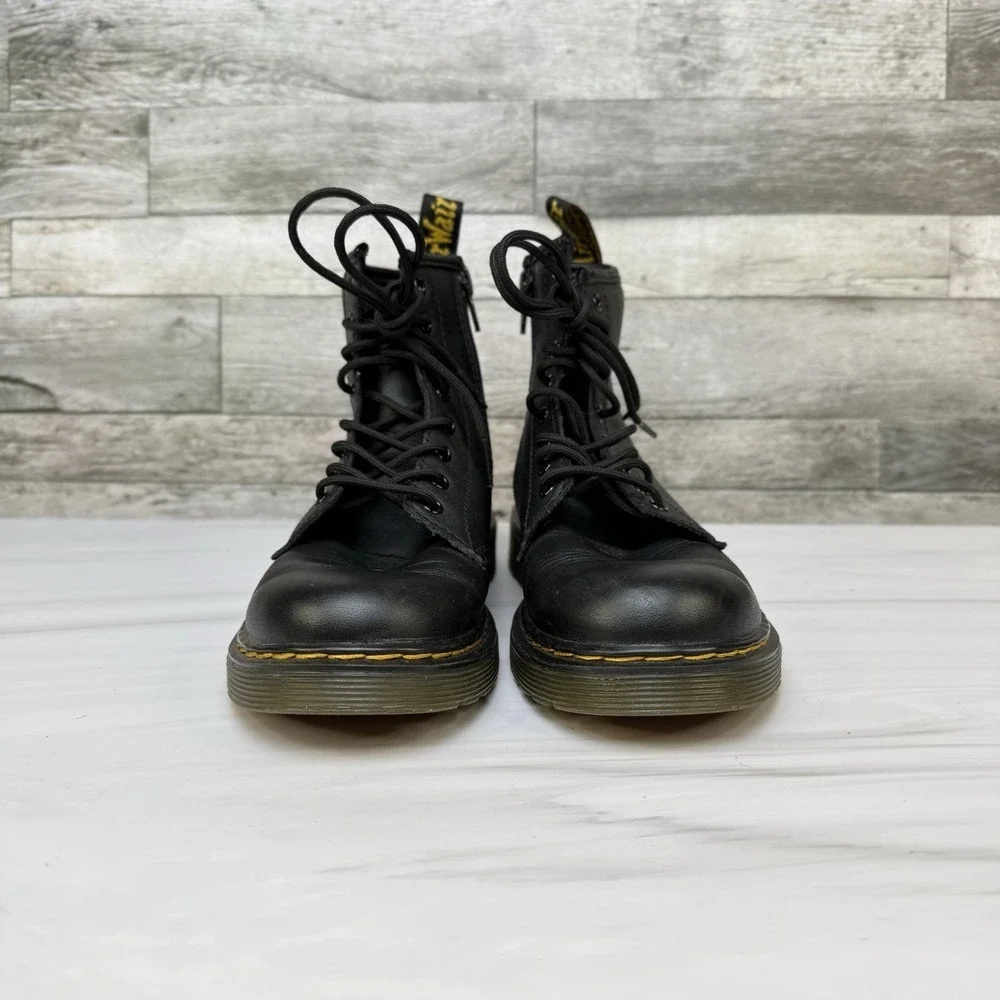 Dr. Martens Junior 1460 Youth Size 2 Black Leather Combat Boots Zip Up